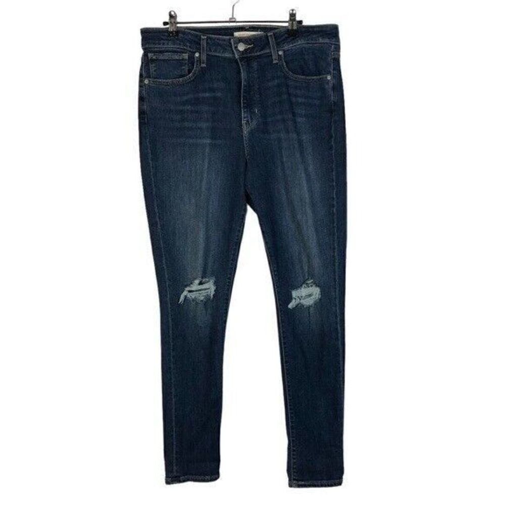 Levi's 721 High Rise Dark Wash Distressed Knee Skinny Jeans 32